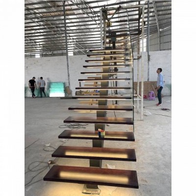 Viko Modern Led Wooden Stairs Mono Stringer Staircase